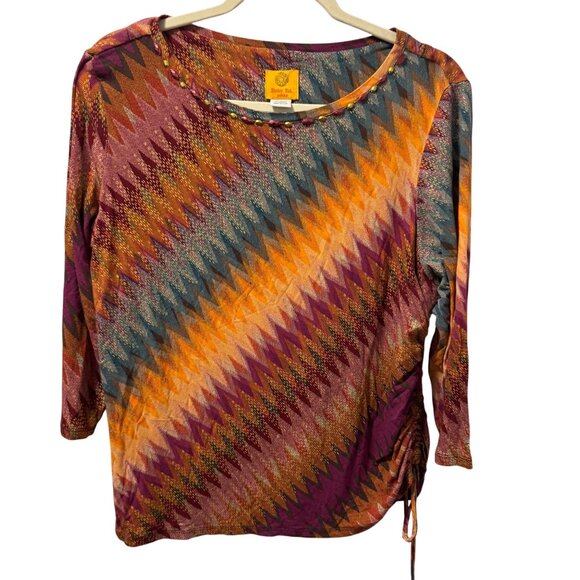 Ruby Rd. Petite Chevron Top 3/4 Sleeve Sz PXL Bright Multicolor Rayon & Spandex - Picture 3 of 12